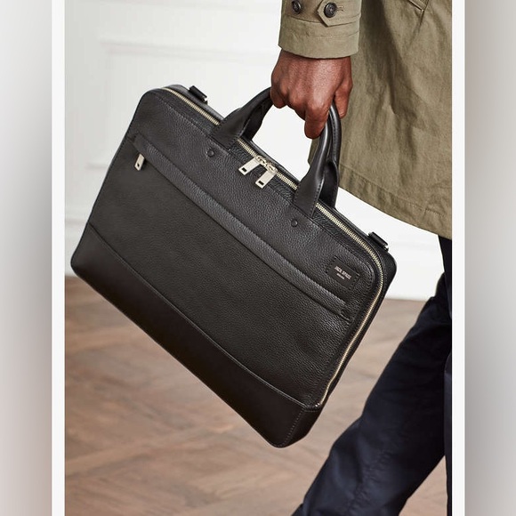 JACK SPADE Pebbled Leather Slim Brief Laptop Bag Work Travel Briefcase - Picture 2 of 14